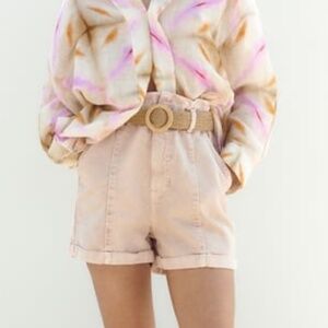 Zara Belted Baggy Z1975 Denim Shorts, Dusty Pink, Size 27/4, NWT
